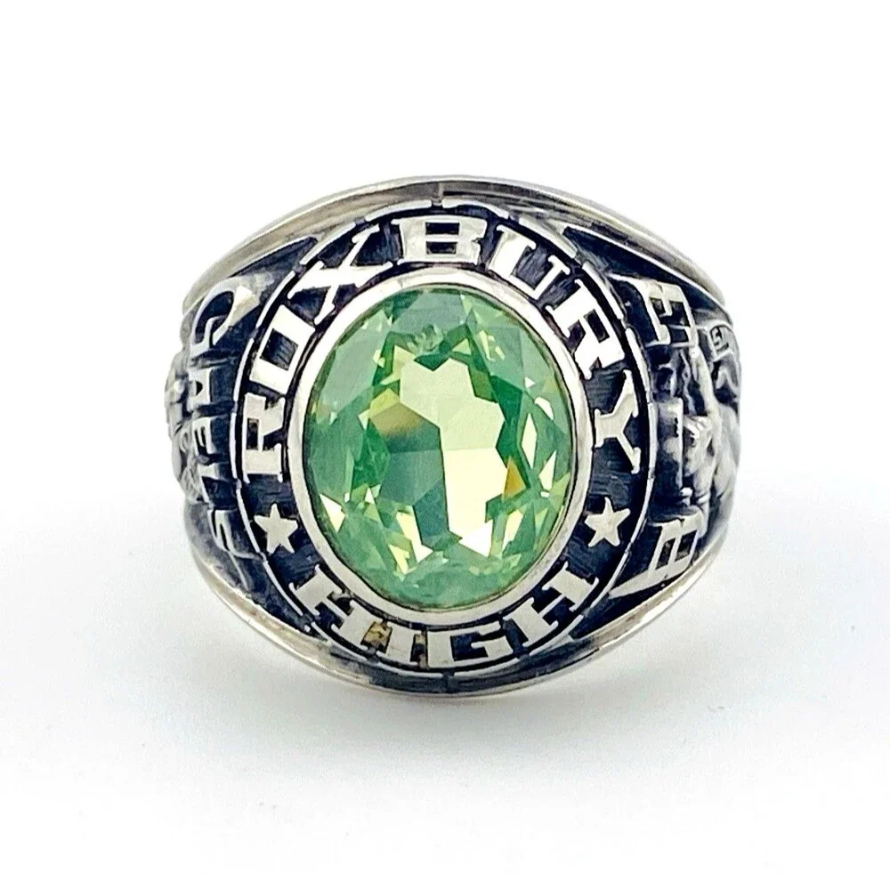 Roxbury High Men’s School Ring Green Stone 1983 Sz 9 Jostens LTM Gaels Tennis